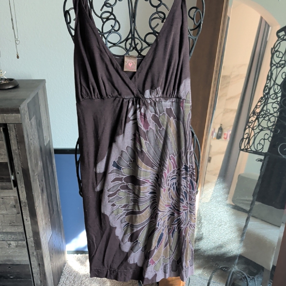 Brown Floral Print V-Neck Women’s Tank Dress